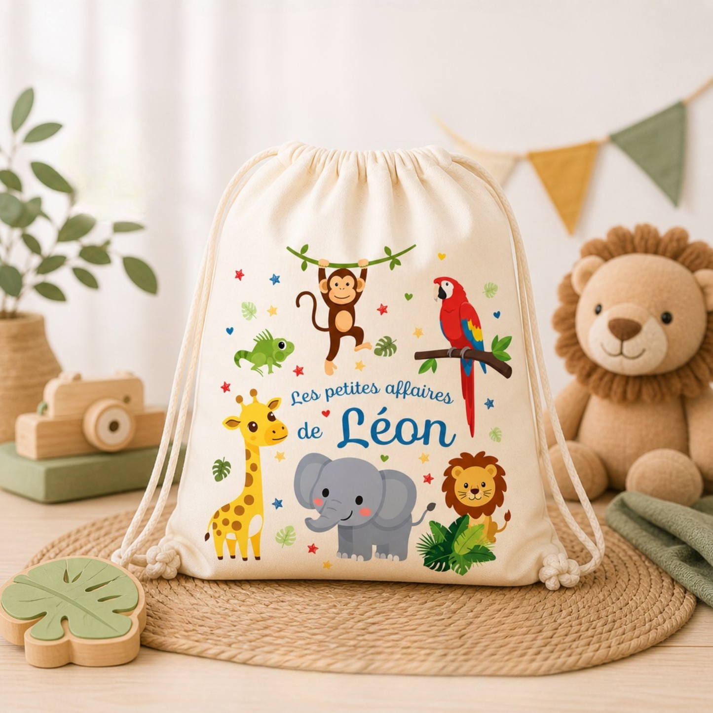 Sac coton bio personnalisé prénom enfant – Pochon naissance / crèche / école / baptême