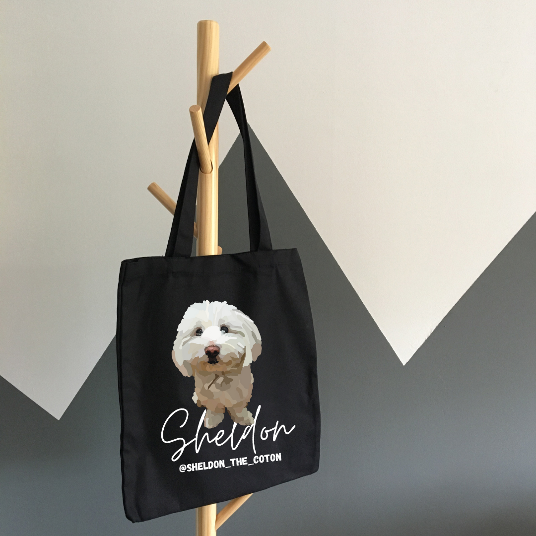 Bolso tote promocional cuenta Instagram en algodón orgánico retrato de animal en foto Idea promocional evento Woofest