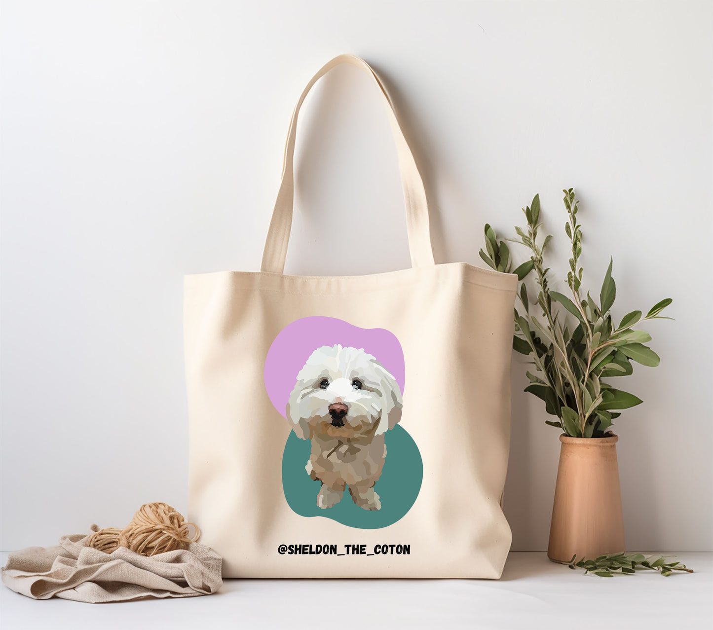 Bolso tote promocional cuenta Instagram en algodón orgánico retrato de animal en foto Idea promocional evento Woofest