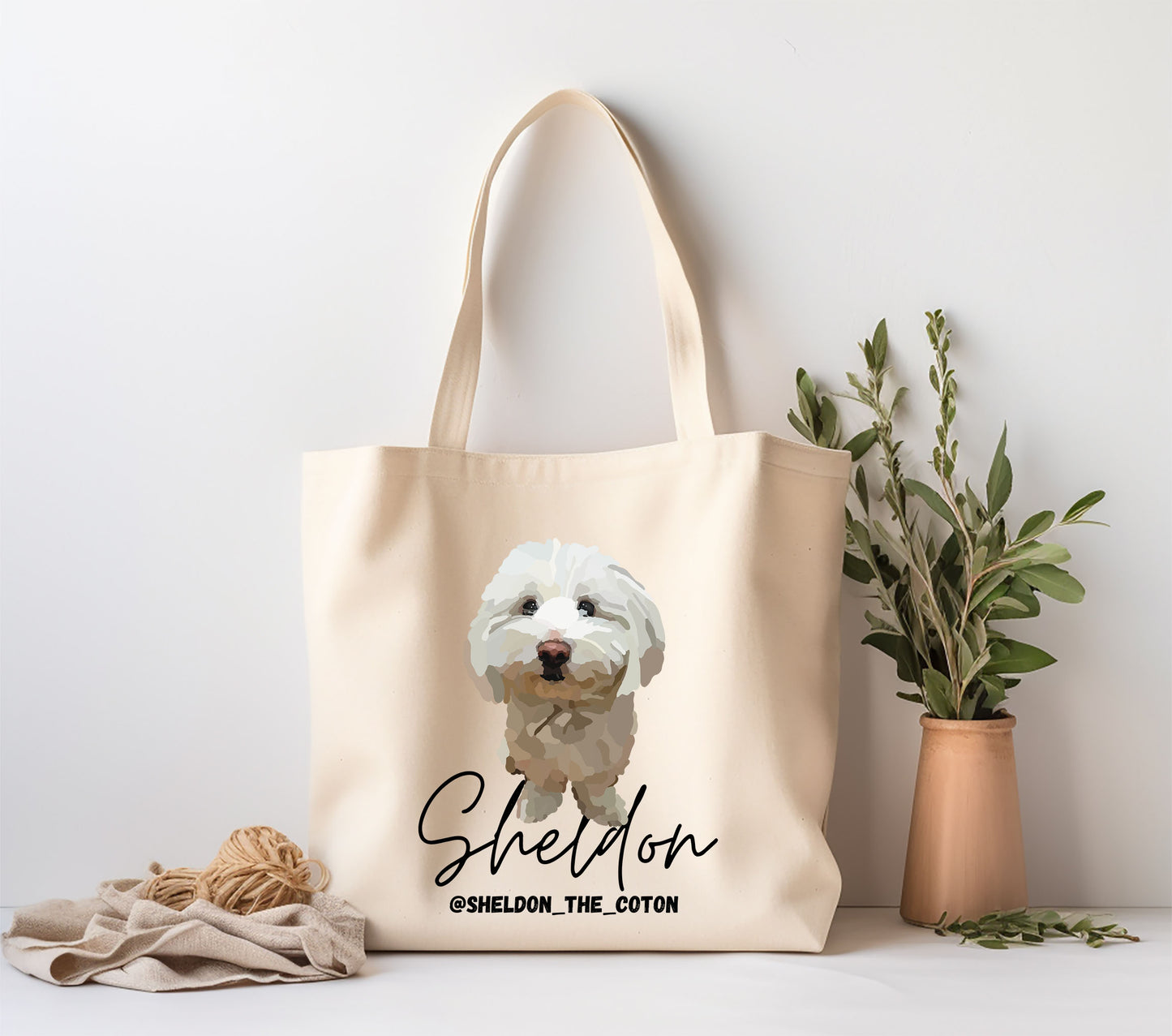 Bolso tote promocional cuenta Instagram en algodón orgánico retrato de animal en foto Idea promocional evento Woofest