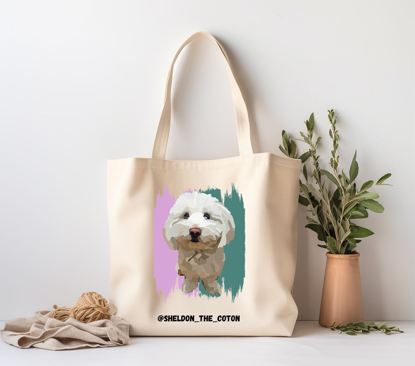 Bolso tote promocional cuenta Instagram en algodón orgánico retrato de animal en foto Idea promocional evento Woofest