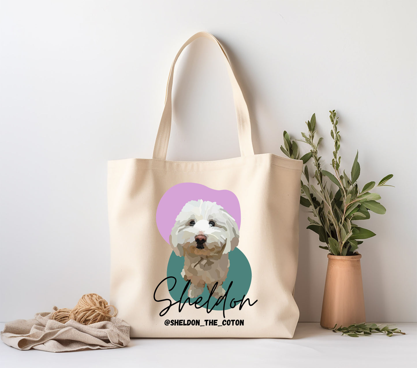 Bolso tote promocional cuenta Instagram en algodón orgánico retrato de animal en foto Idea promocional evento Woofest