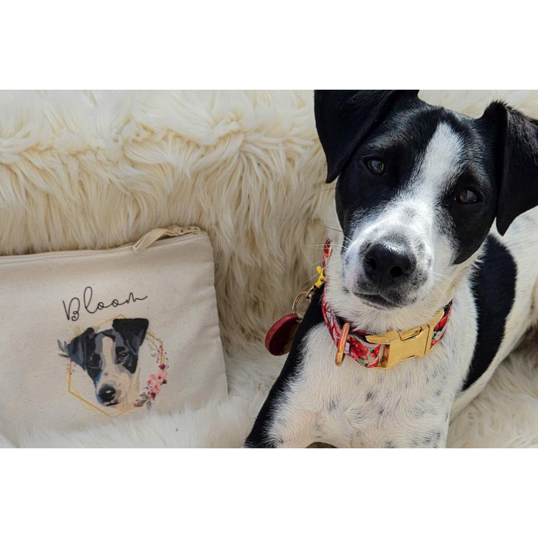 Pochette personnalisée Portrait d'animal sur photo cadeau commémoratif, deuil animalier en coton bio Made in France