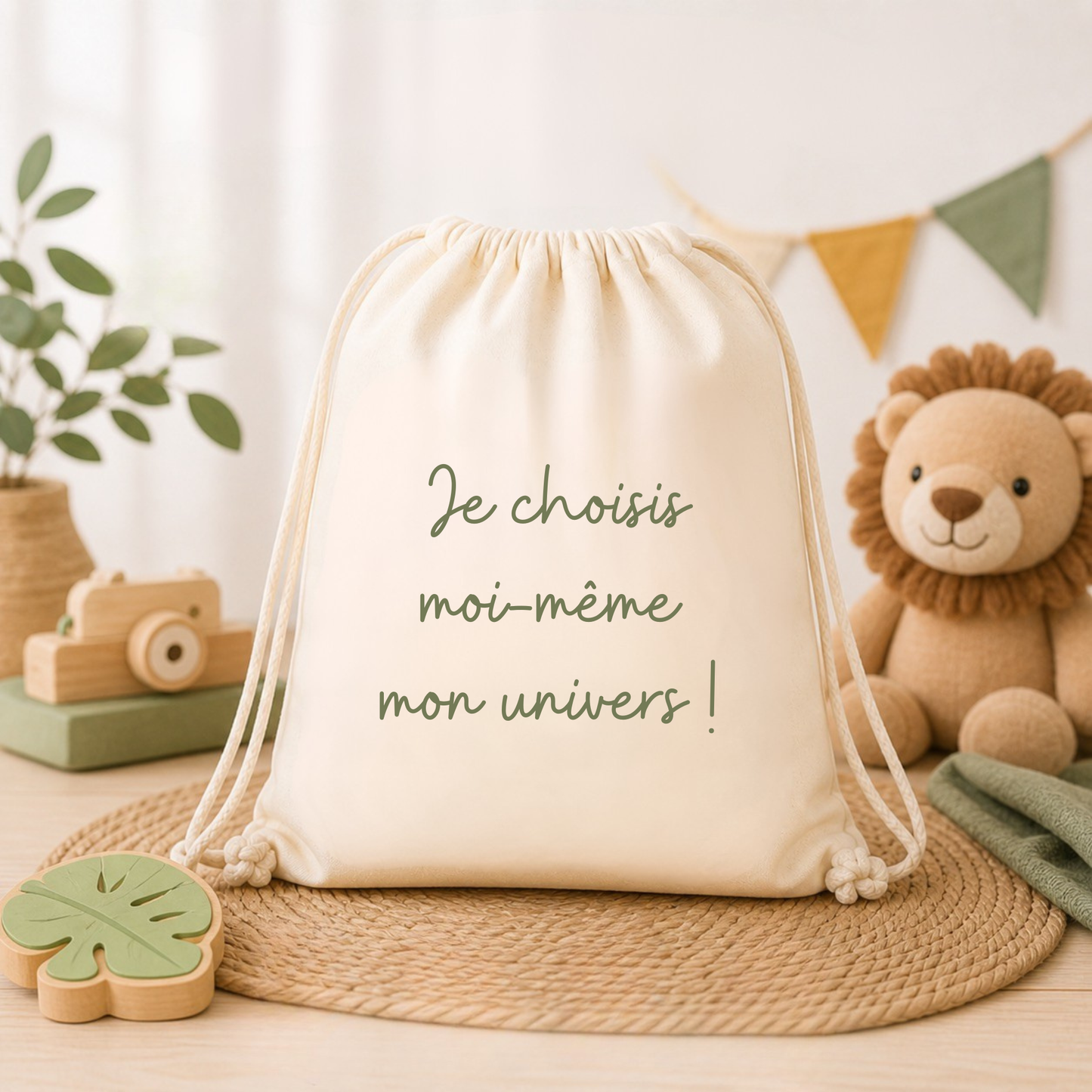 Sac coton bio personnalisé prénom enfant – Pochon naissance / crèche / école / baptême