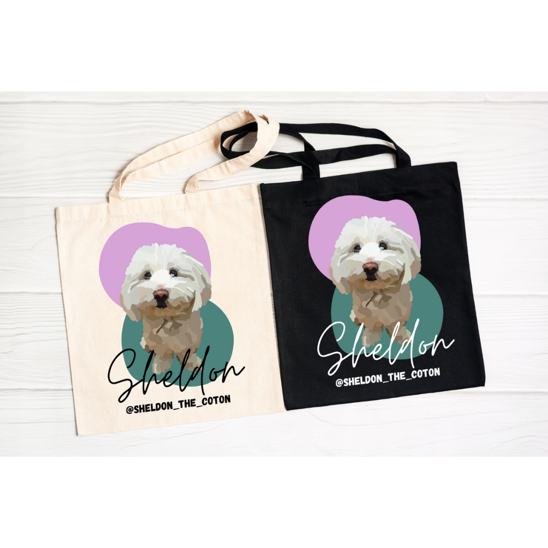 Bolso tote promocional cuenta Instagram en algodón orgánico retrato de animal en foto Idea promocional evento Woofest