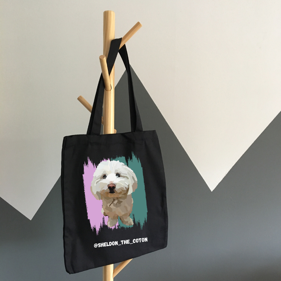 Bolso tote promocional cuenta Instagram en algodón orgánico retrato de animal en foto Idea promocional evento Woofest