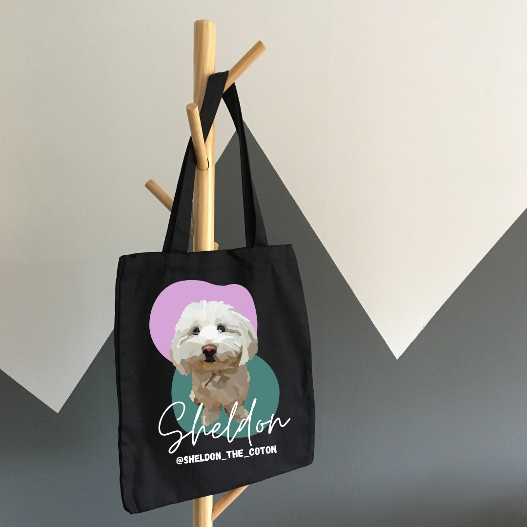 Bolso tote promocional cuenta Instagram en algodón orgánico retrato de animal en foto Idea promocional evento Woofest
