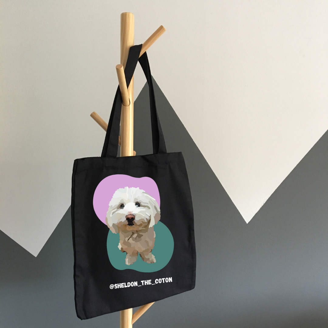 Bolso tote promocional cuenta Instagram en algodón orgánico retrato de animal en foto Idea promocional evento Woofest
