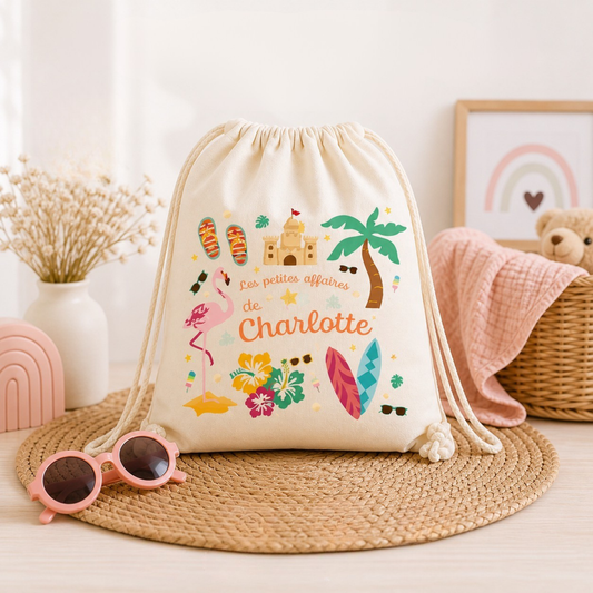 Sac coton bio personnalisé prénom enfant – Pochon naissance / crèche / école / baptême