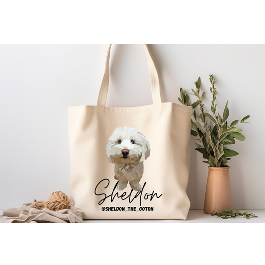 Bolso tote promocional cuenta Instagram en algodón orgánico retrato de animal en foto Idea promocional evento Woofest